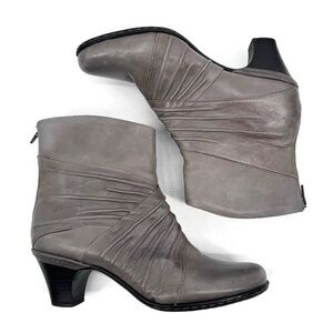 Rockport Cobb Hill‎ Shannon Ruched Leather Ankle Boots Gray Booties 9